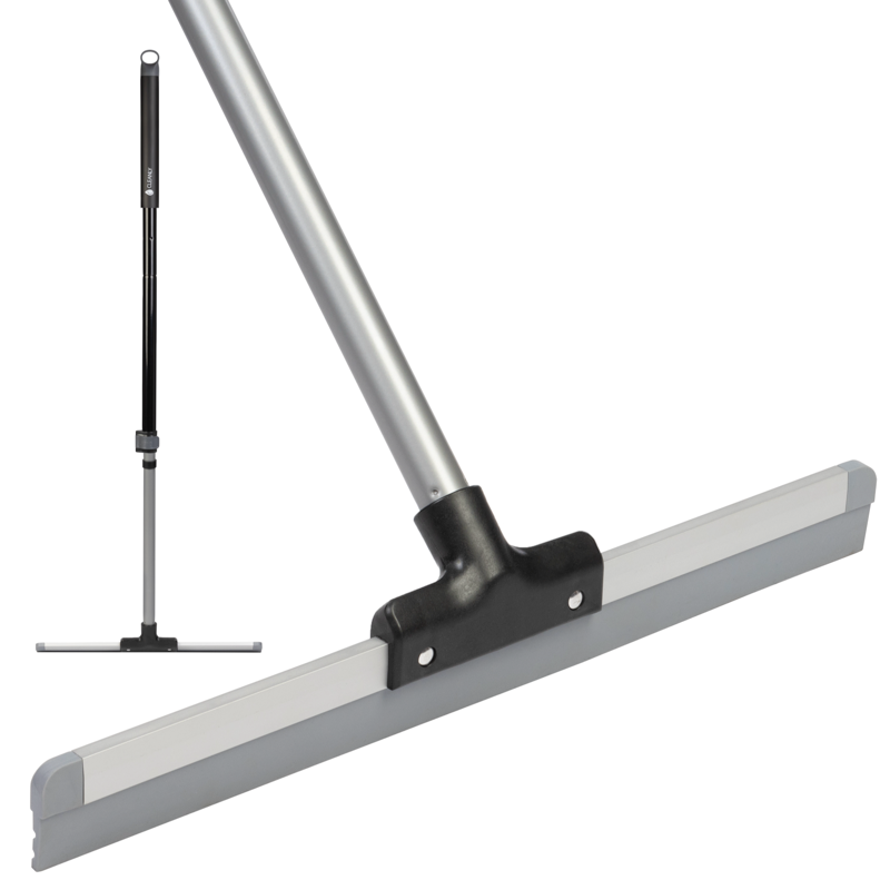 Cleanly floor squeegee with an ergonomic steel handle. The image shows a close-up of the squeegee blade and handle, designed for efficient water removal and floor cleaning